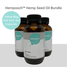 Load image into Gallery viewer, Product image of 3 soft gel capsule bottles with 100% Australian hemp seed oil, each bottle contains 120 x 750mg capsules