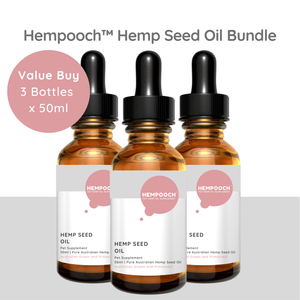 Product image of 3 50ml bottle of Hempooch hemp seed oil liquid with dropper made with 100% Australian hemp seed oil