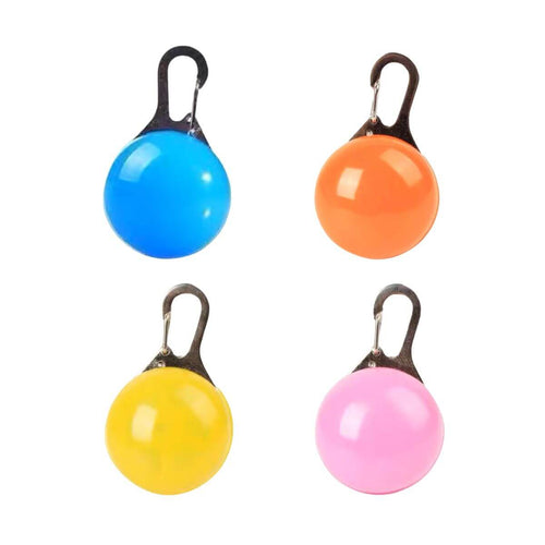 Product image of 4 Hempooch LED Collar Safety Lights, blue, orange, yellow and pink colours. Easy clip, durable & waterproof 