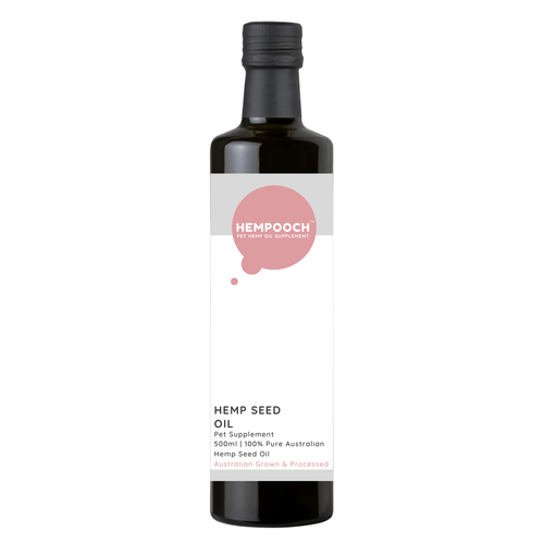 Product image of 500ml bottle of Hempooch hemp seed oil liquid with 100% Australian hemp seed oil